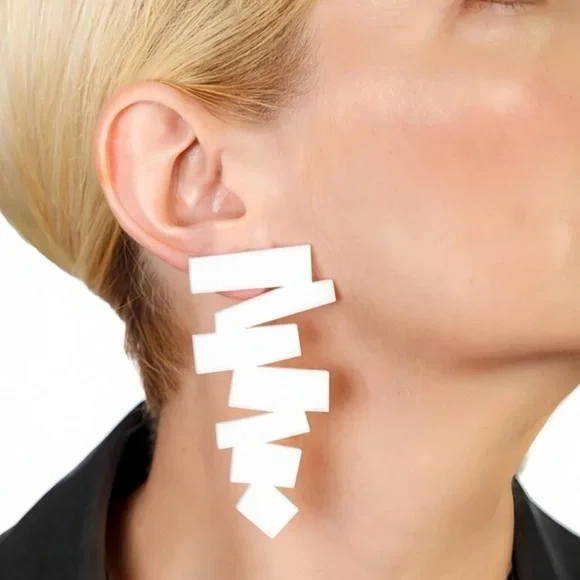 2/$30🌵 Silver Mirror Zig Zag Earrings Statement Tribal Geometric Aztec Gift NEW - Picture 5 of 11